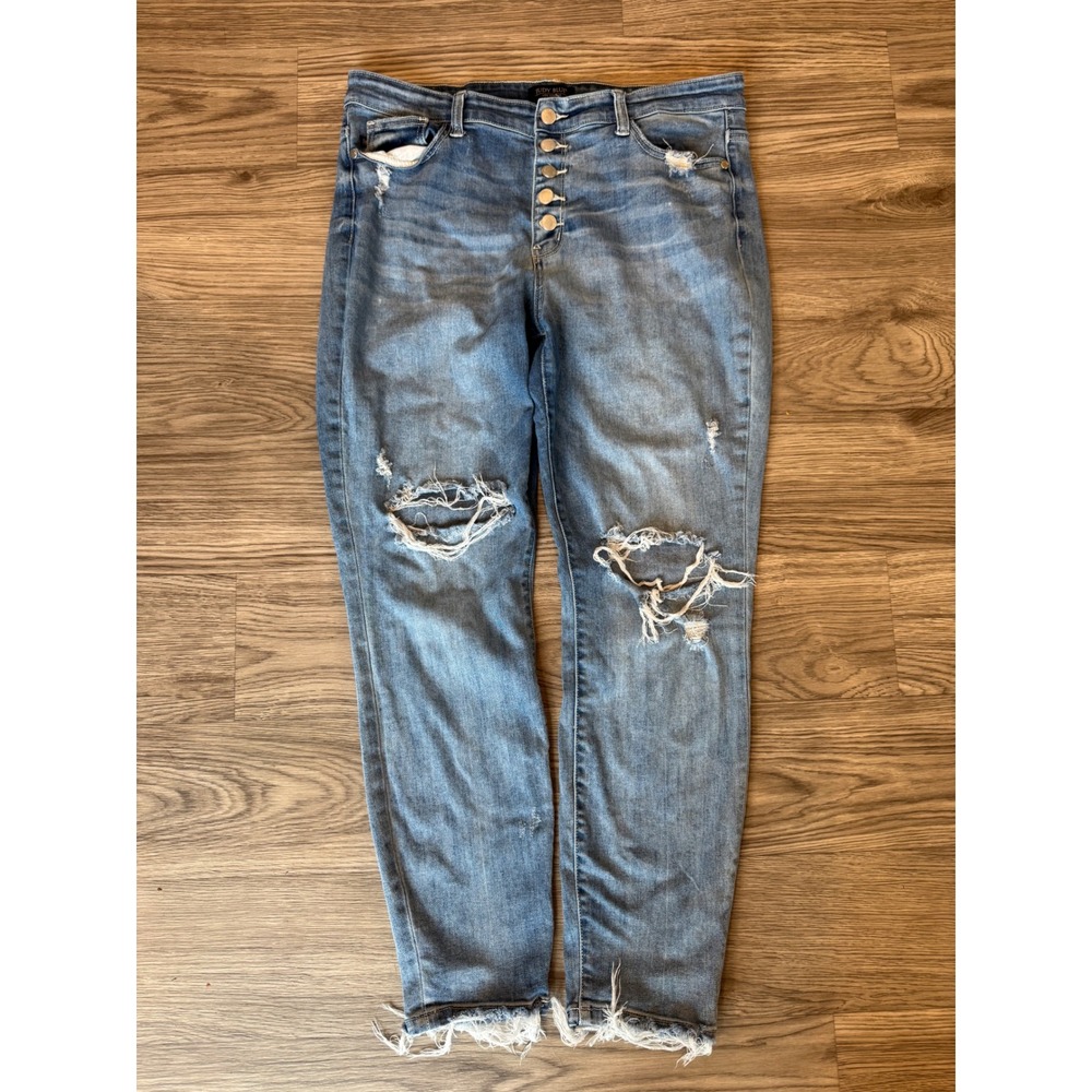 Judy Blue High Waist Distressed Boyfriend Jeans Medium Wash 5-Button Fly 13/31